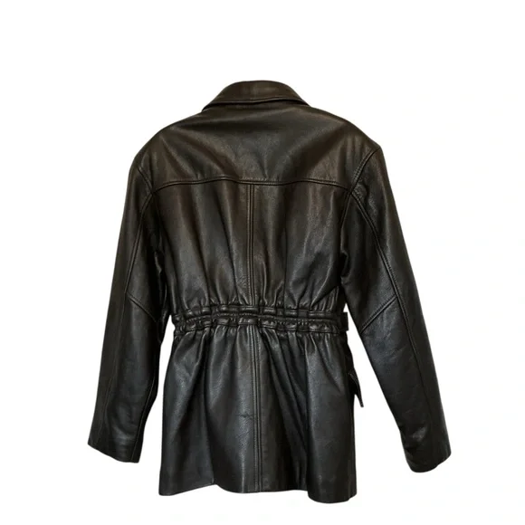 Vintage TW Tannery West Womens Med Black Lined Leather Belted Jacket Hipster Y2K - Picture 5 of 14
